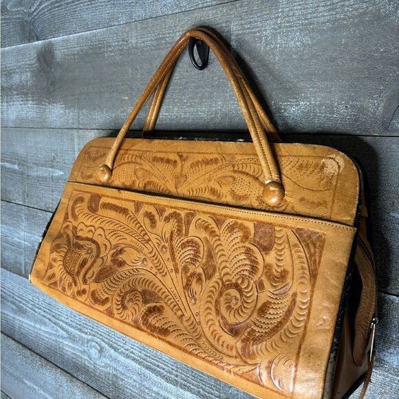 Gaitan vintage Mexican tooled leather Elegant Tan Leather Handbag - Picture 1 of 11